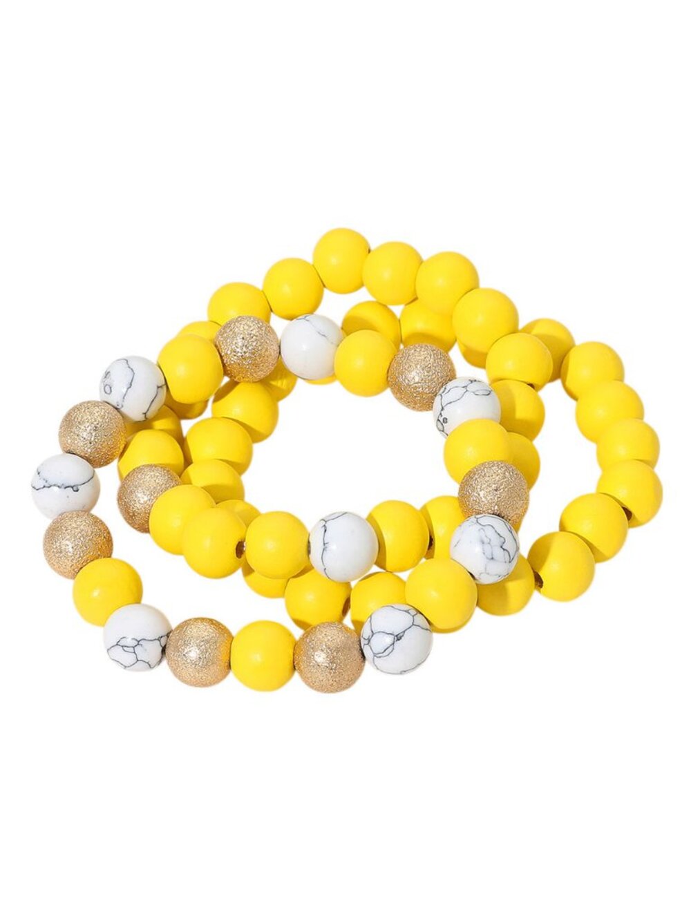 Tigerstars 3PCS – Yellow Metal Natural Stone Wood Beaded Stretch Bracelet